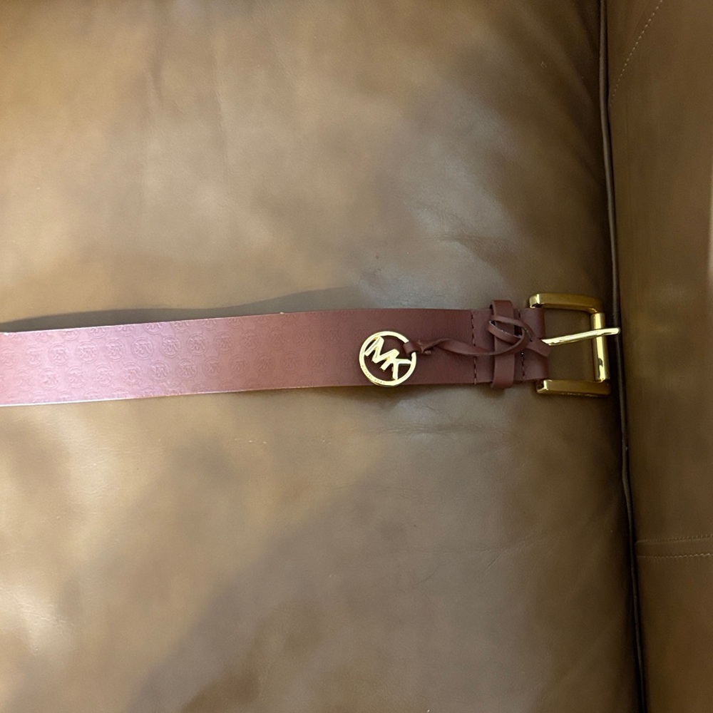 Michael Kors Tan Leather Belt with Gold Accents